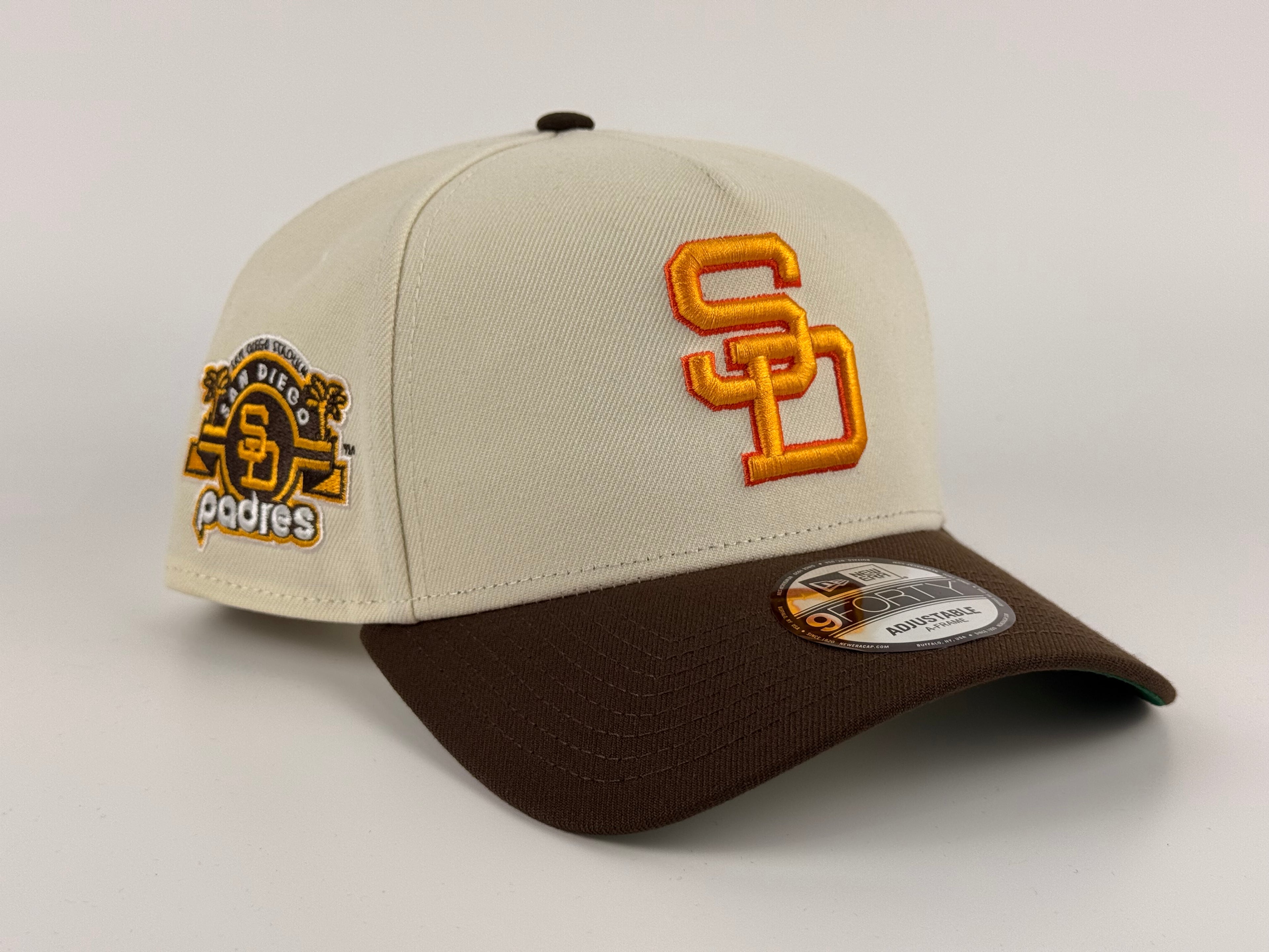 San Diego Padres New Era 940 A-Frame Adjustable Cap Cream Crown/Brown Visor 25th Anniversary Side Patch