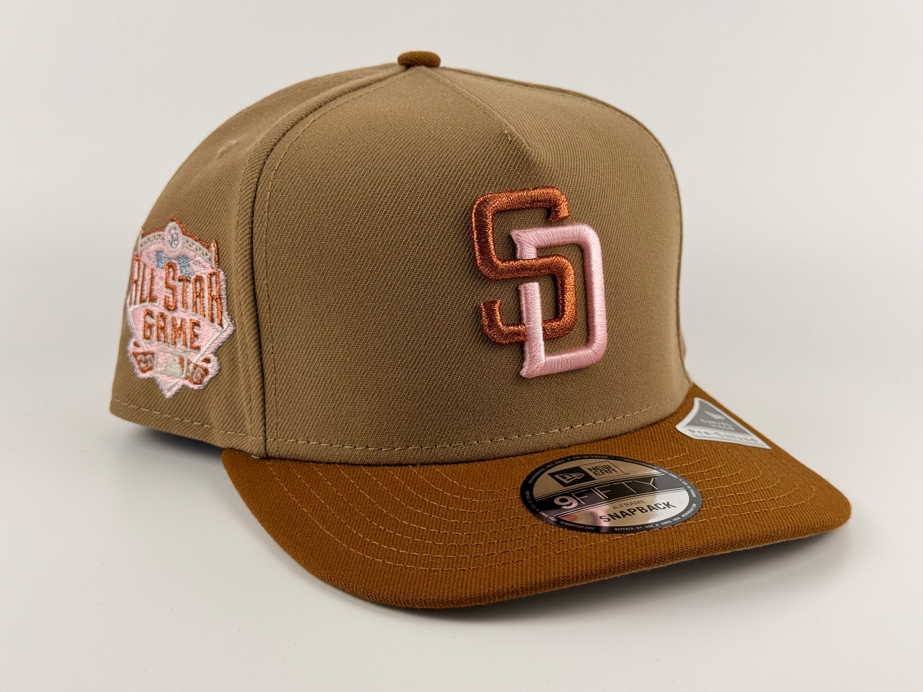 San Diego Padres New Era 950 A-Frame Snapback Khaki Crown/Brown Visor All Star Game Side Patch