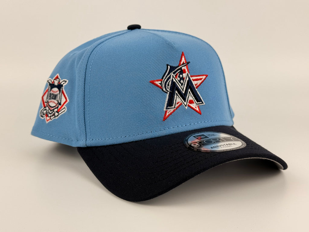 Miami Marlins New Era 940 A-Frame Adjustable Cap Sky Blue Crown/Navy Blue Visor NL Side Patch