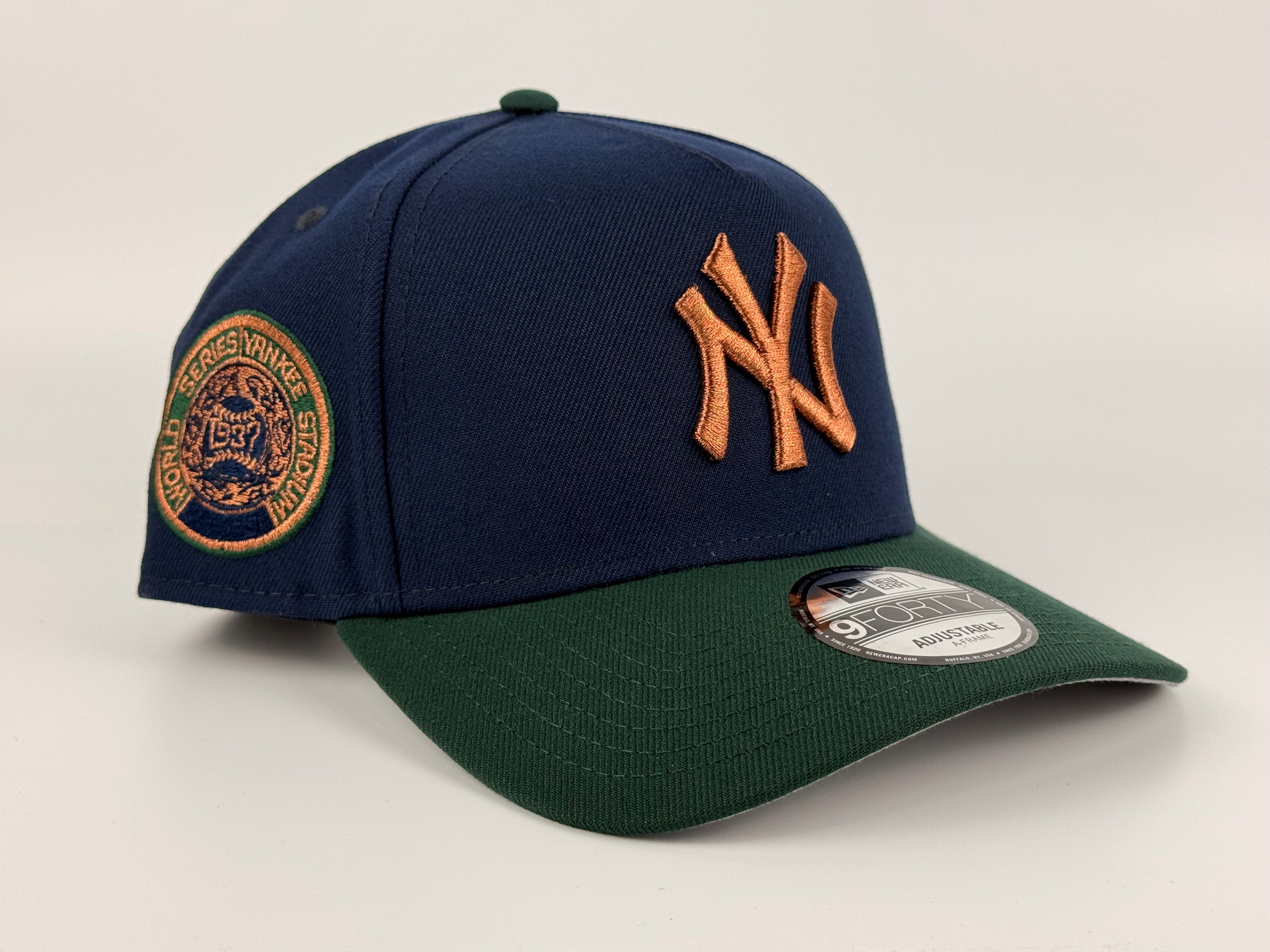 New York Yankees New Era 940 A-Frame Adjustable Cap Navy Blue Crown/Green Visor 1937 WS Side Patch