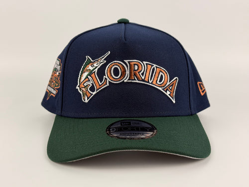 Florida Marlins New Era A-Frame Adjustable Cap Navy Blue Crown/Green Visor 10th Anniversary Side Patch