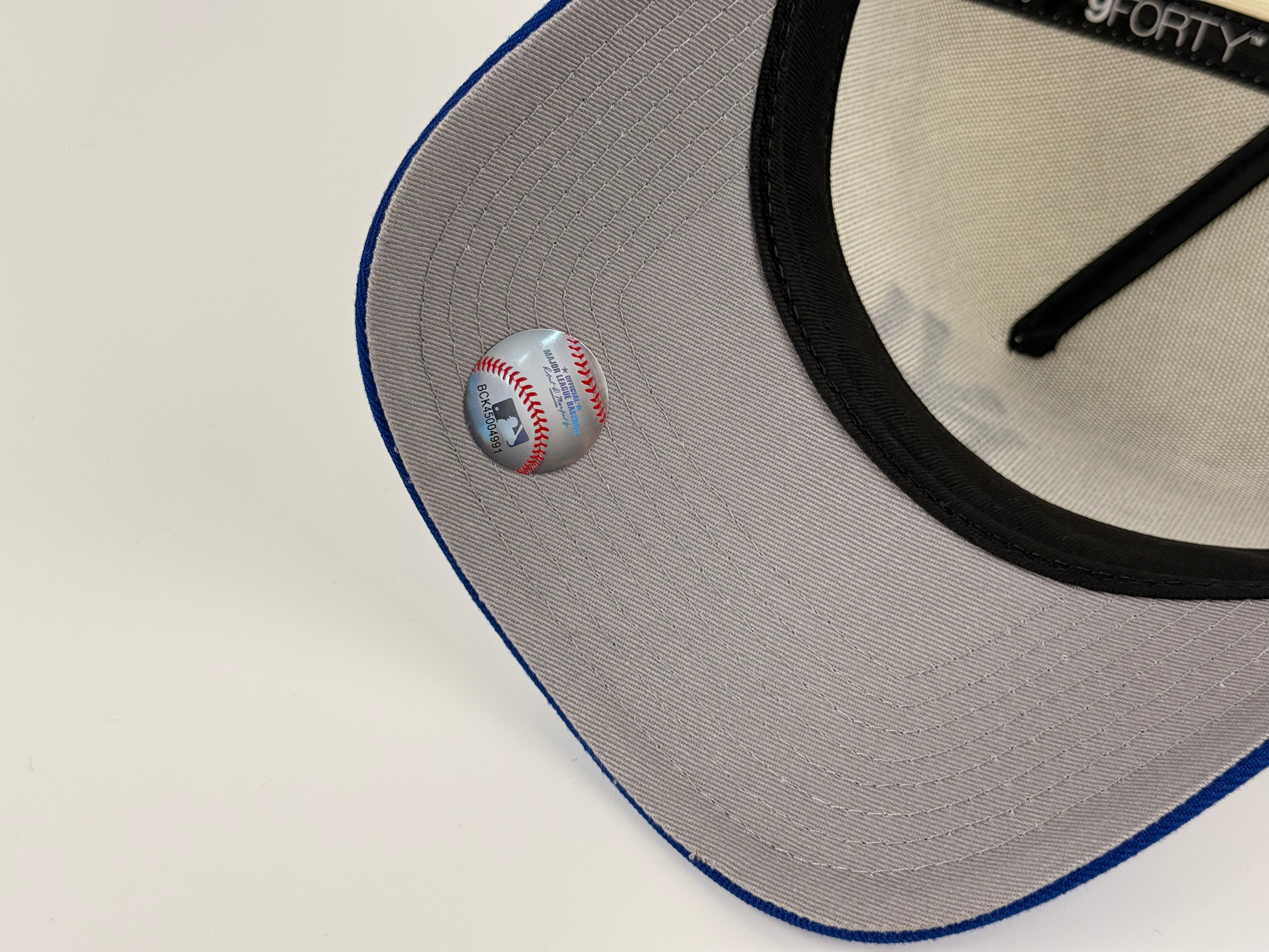 New York Yankees New Era 940 A-Frame Adjustable Cap Cream Crown/Blue Visor 1950 WS Side Patch