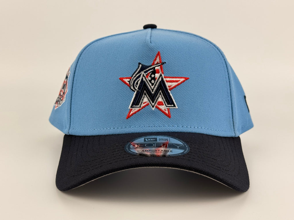 Miami Marlins New Era 940 A-Frame Adjustable Cap Sky Blue Crown/Navy Blue Visor NL Side Patch