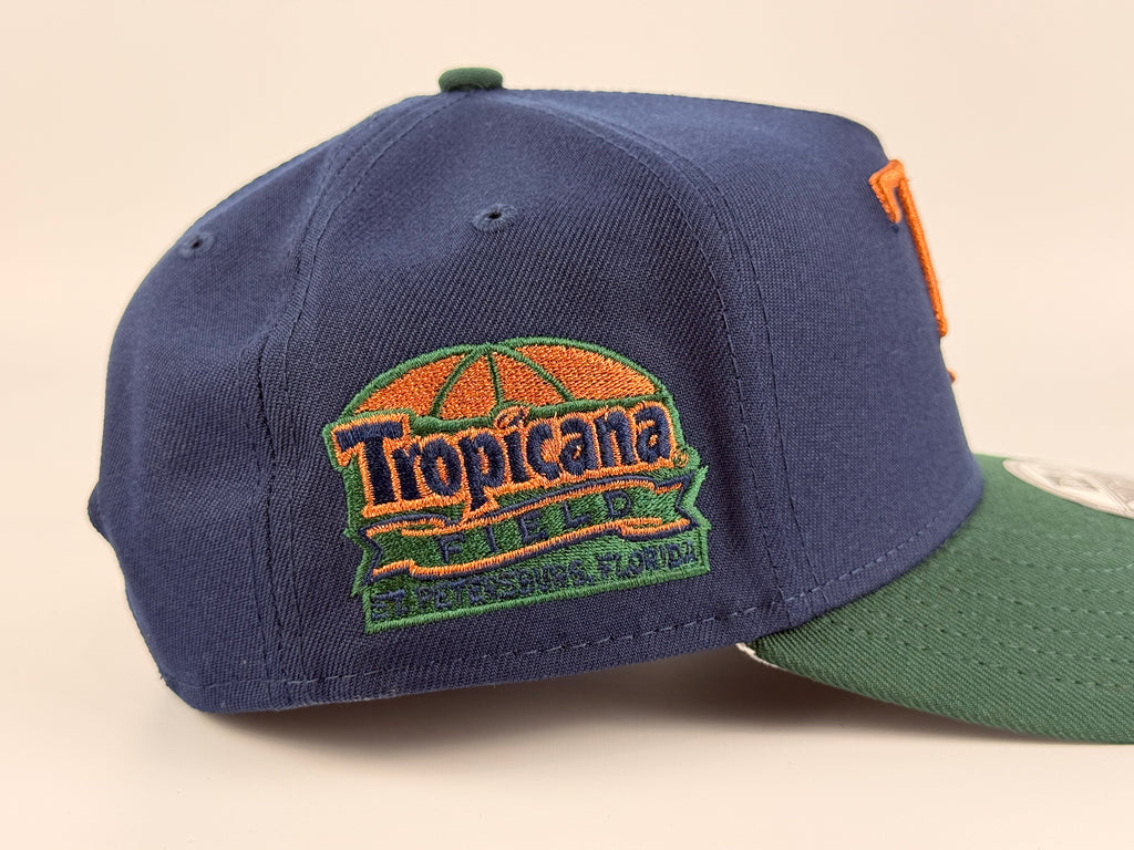 Tampa Bay Rays New Era 940 A-Frame Adjustable Cap Navy Blue Crown/Green Visor Tropicana Side Patch