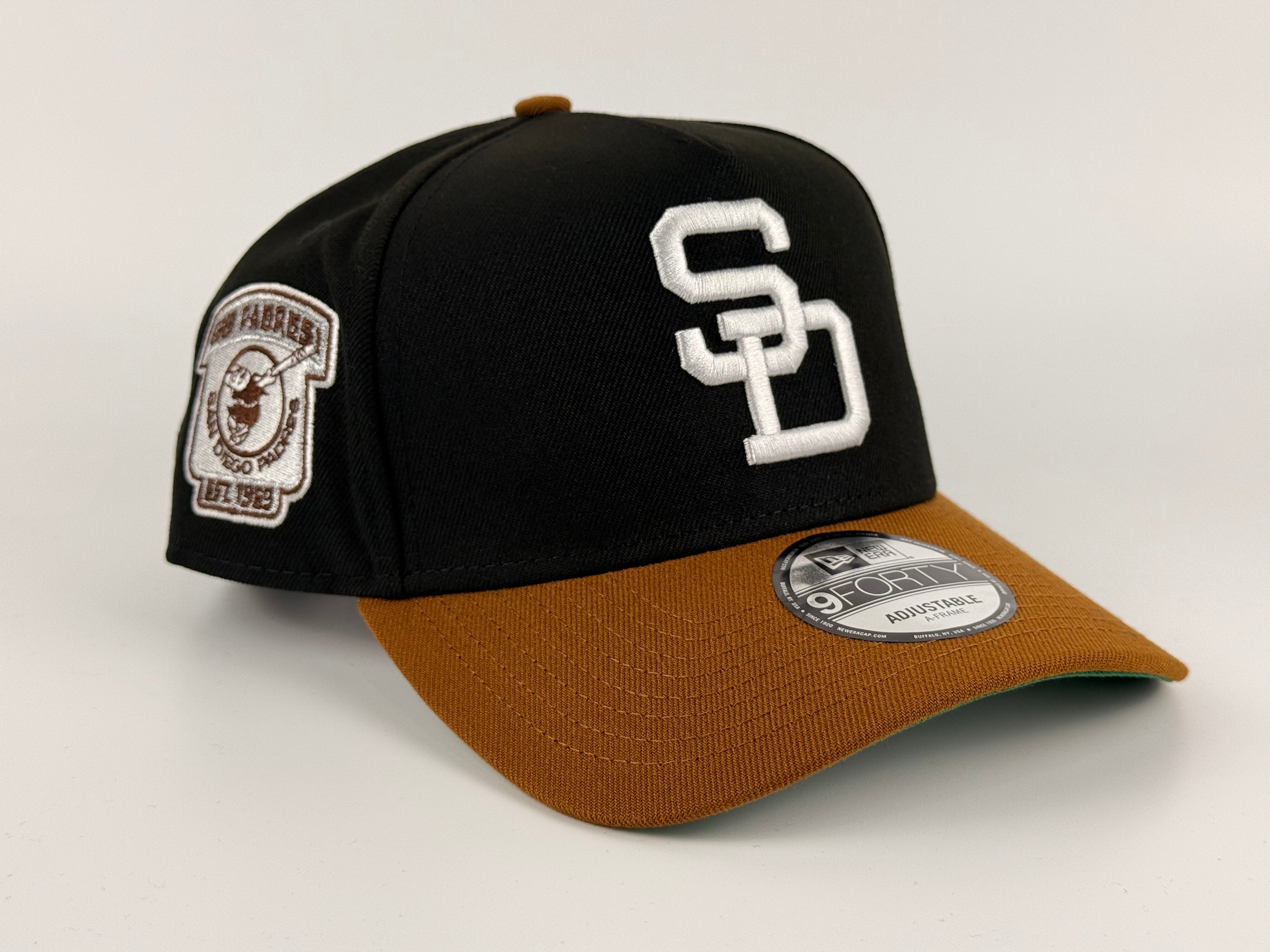 San Diego Padres New Era 940 A-Frame Adjustable Cap Black Crown/Brown Visor