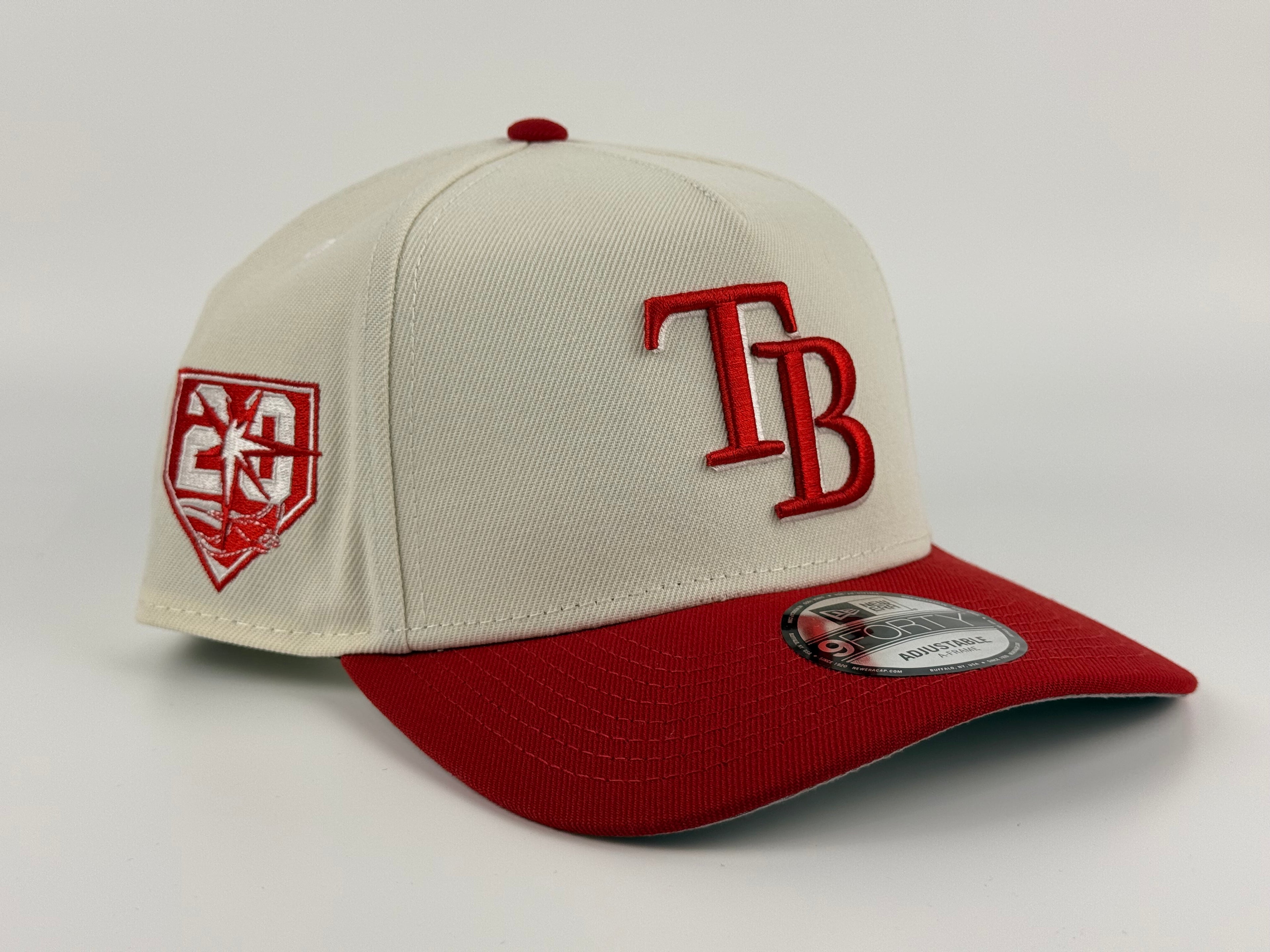 Tampa Bay Rays New Era 940 A-Frame Adjustable Cap Cream Crown/Red Visor