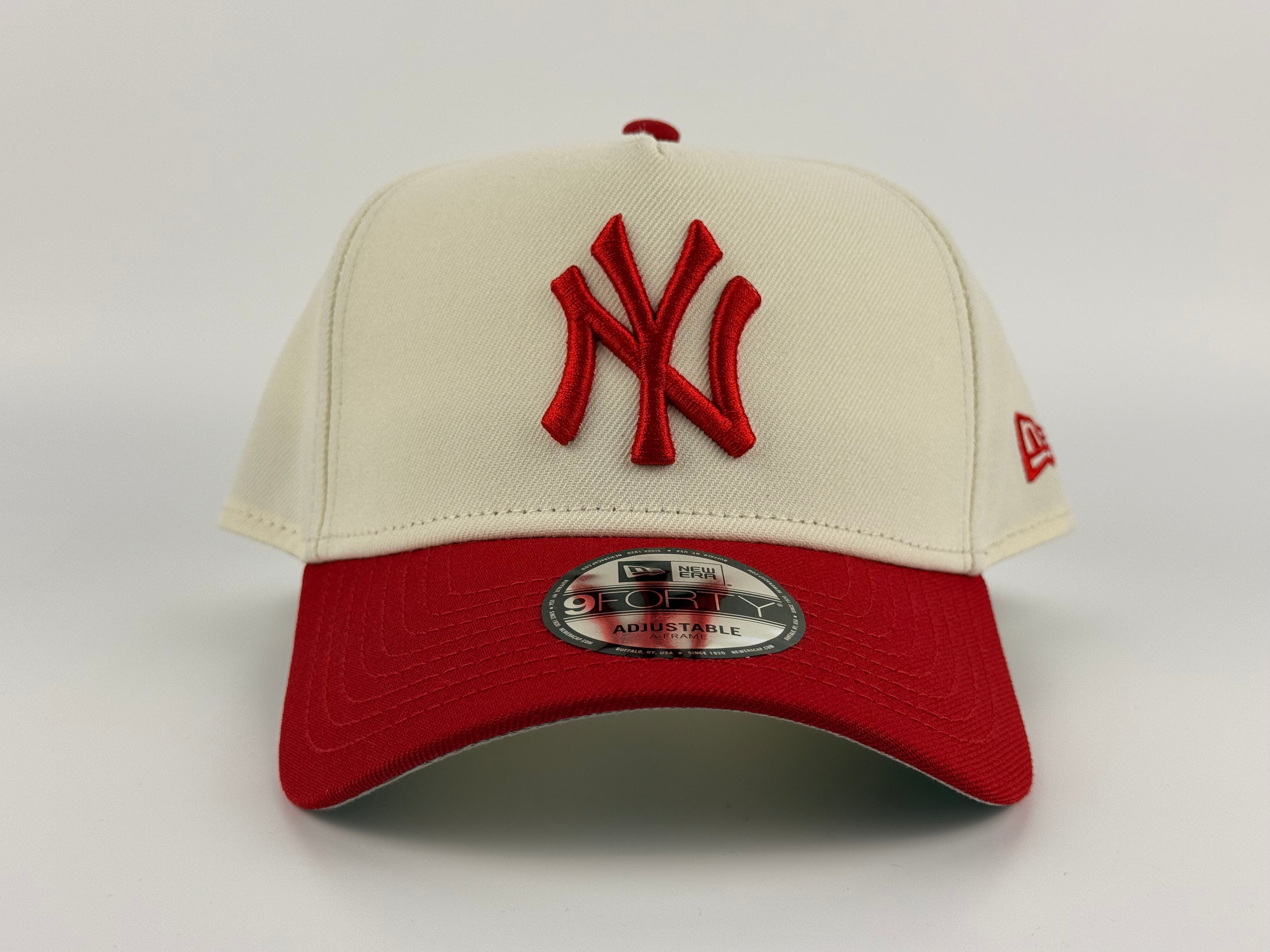 New York Yankees New Era 940 A-Frame Adjustable Cap Cream Crown/Red Visor