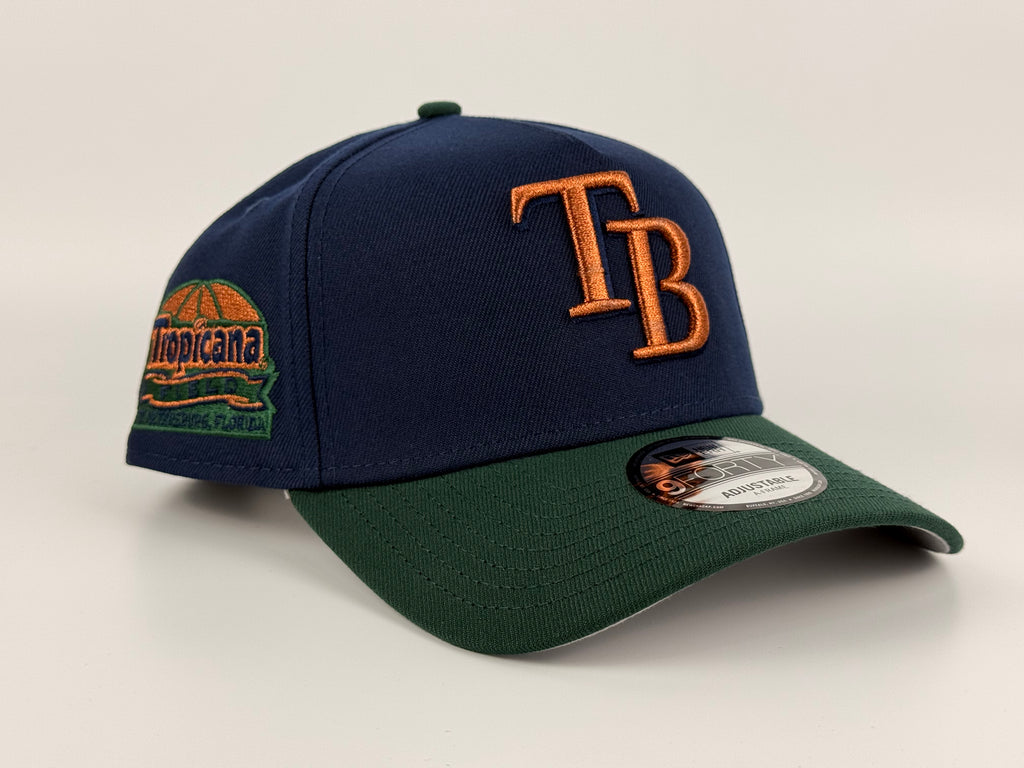 Tampa Bay Rays New Era 940 A-Frame Adjustable Cap Navy Blue Crown/Green Visor Tropicana Side Patch