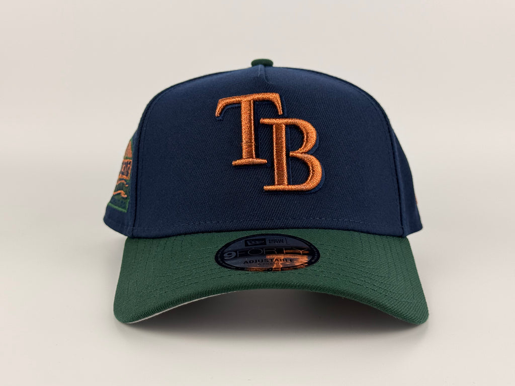 Tampa Bay Rays New Era 940 A-Frame Adjustable Cap Navy Blue Crown/Green Visor Tropicana Side Patch