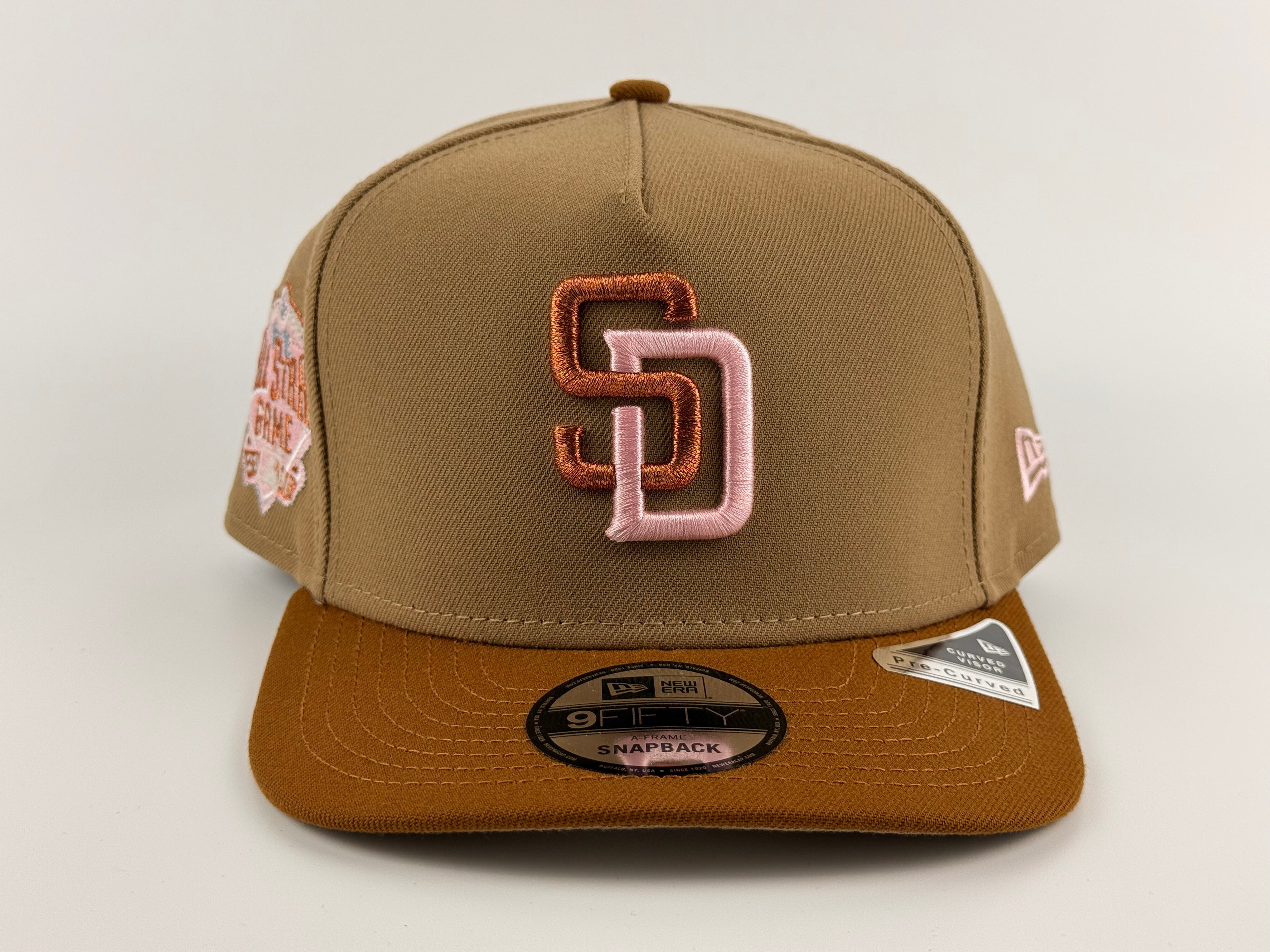 San Diego Padres New Era 950 A-Frame Snapback Khaki Crown/Brown Visor All Star Game Side Patch