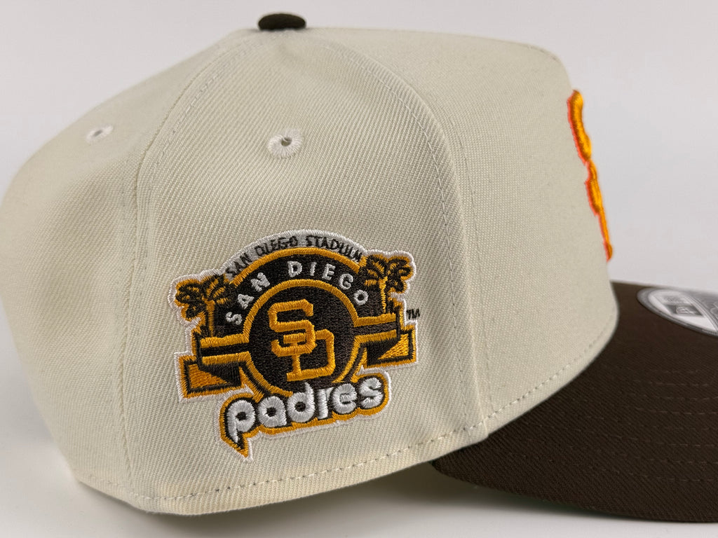 San Diego Padres New Era 940 A-Frame Adjustable Cap Cream Crown/Brown Visor 25th Anniversary Side Patch