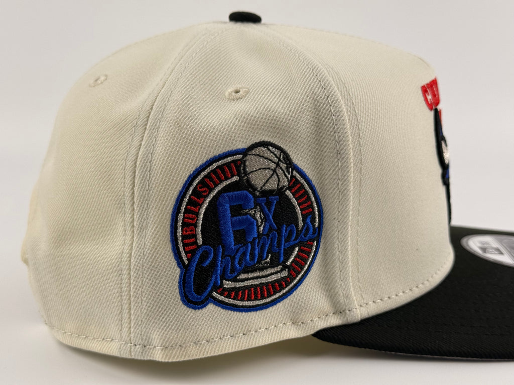 Chicago Bulls New Era 950 A-Frame Snapback Cap Cream Crown/Black Visor 6x Champs Side Patch
