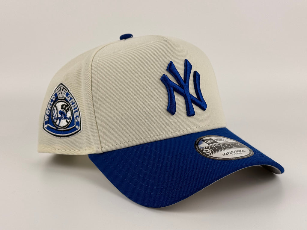 New York Yankees New Era 940 A-Frame Adjustable Cap Cream Crown/Blue Visor 1950 WS Side Patch