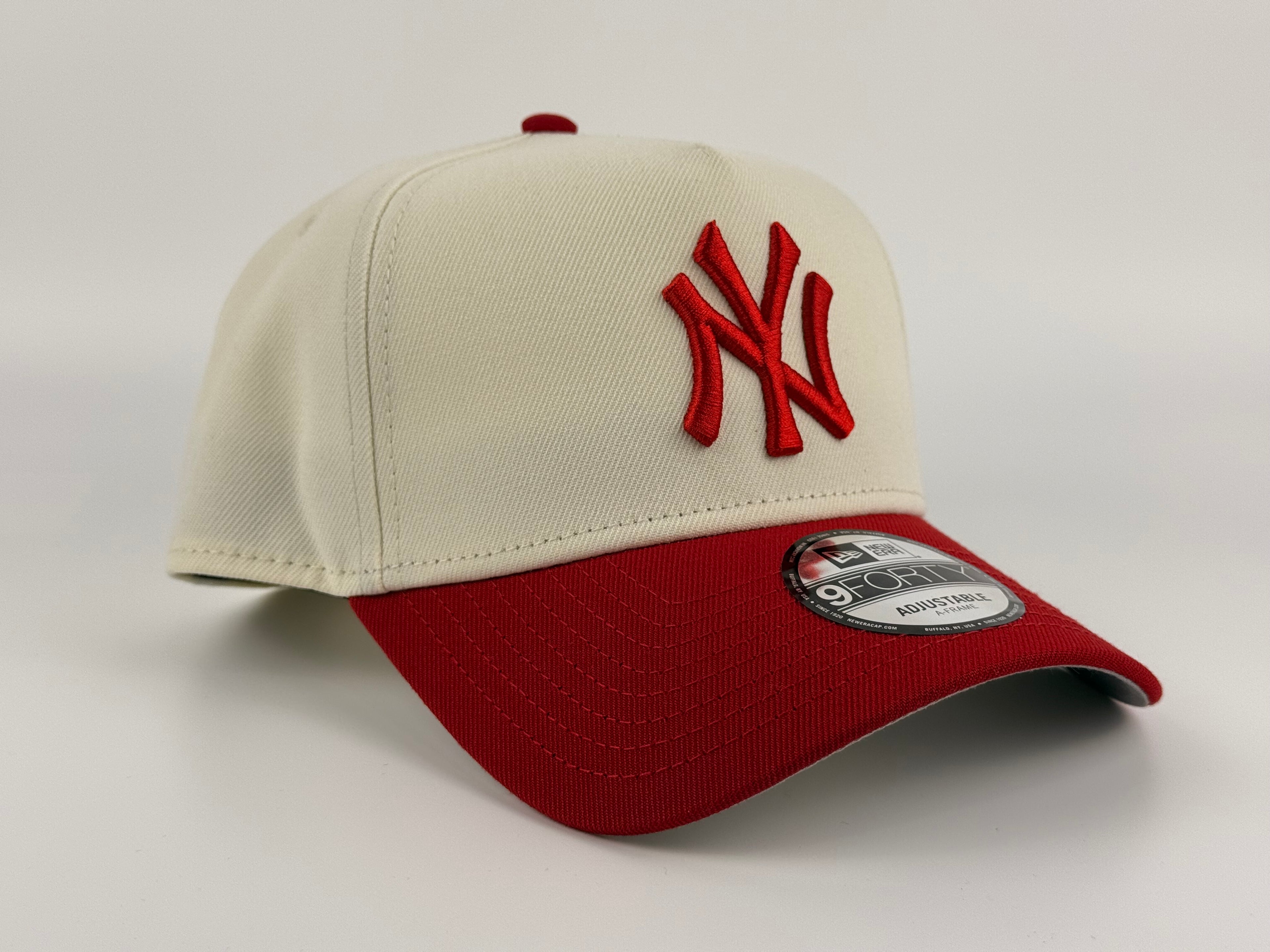 New York Yankees New Era 940 A-Frame Adjustable Cap Cream Crown/Red Visor