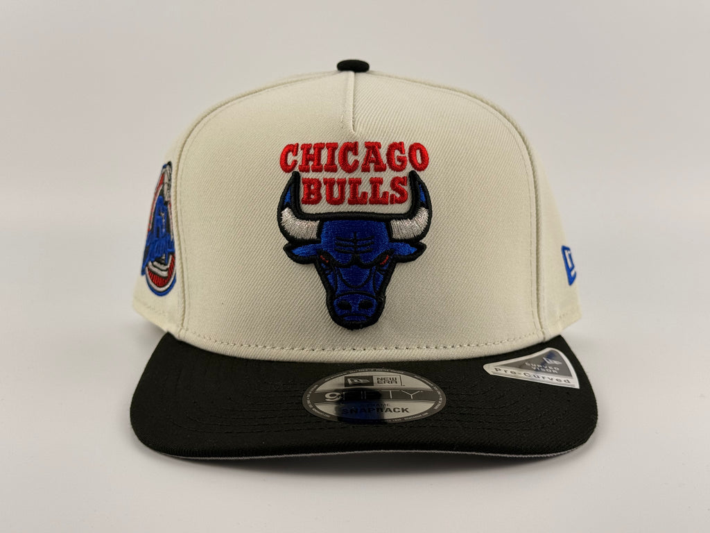 Chicago Bulls New Era 950 A-Frame Snapback Cap Cream Crown/Black Visor 6x Champs Side Patch