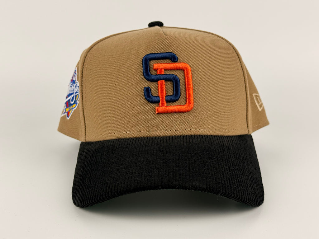 San Diego Padres New Era 940 A-Frame Adjustable Khaki Crown/Black Corduroy Visor 1998 WS Side Patch