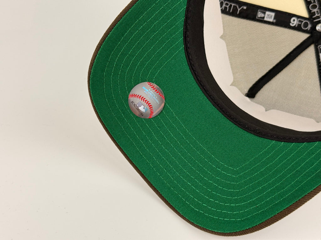 San Diego Padres New Era 940 A-Frame Adjustable Cap Cream Crown/Brown Visor 25th Anniversary Side Patch