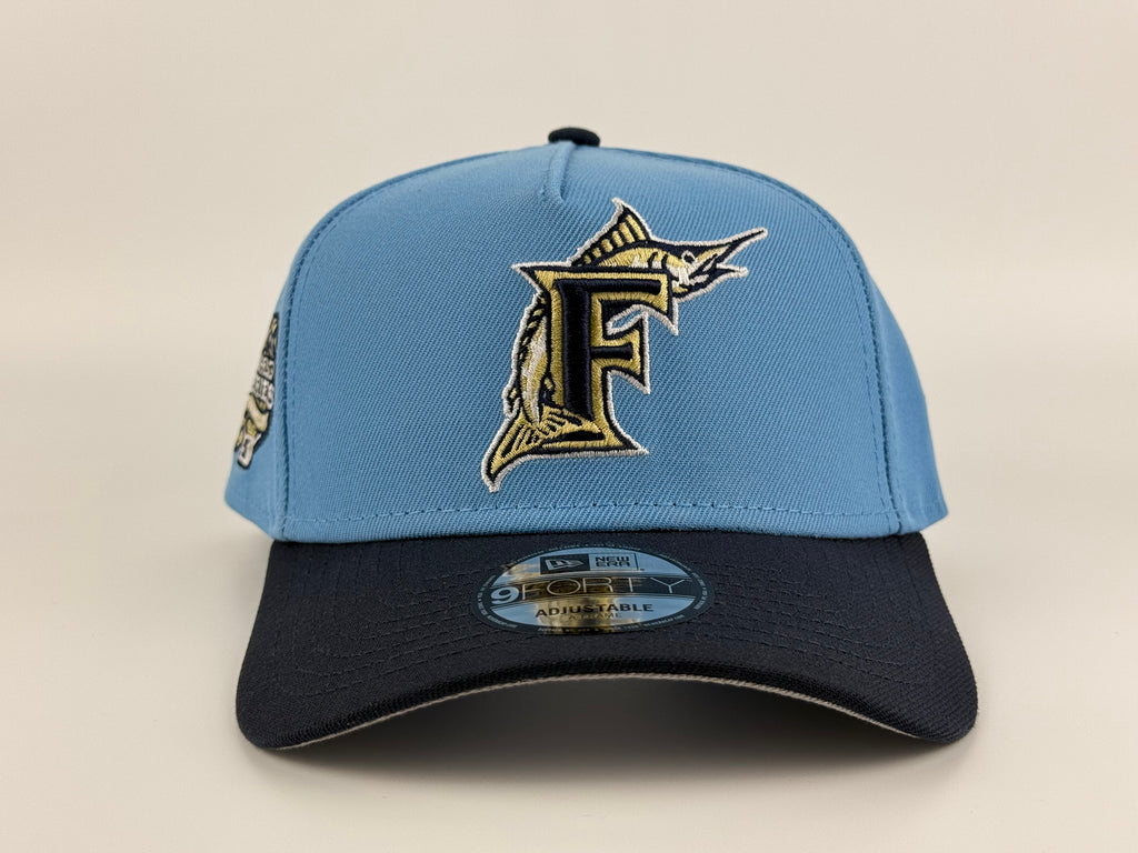 Florida Marlins New Era 940 A-Frame Adjustable Cap 2003 WS Side Patch Sky Blue Crown/Navy Blue Visor