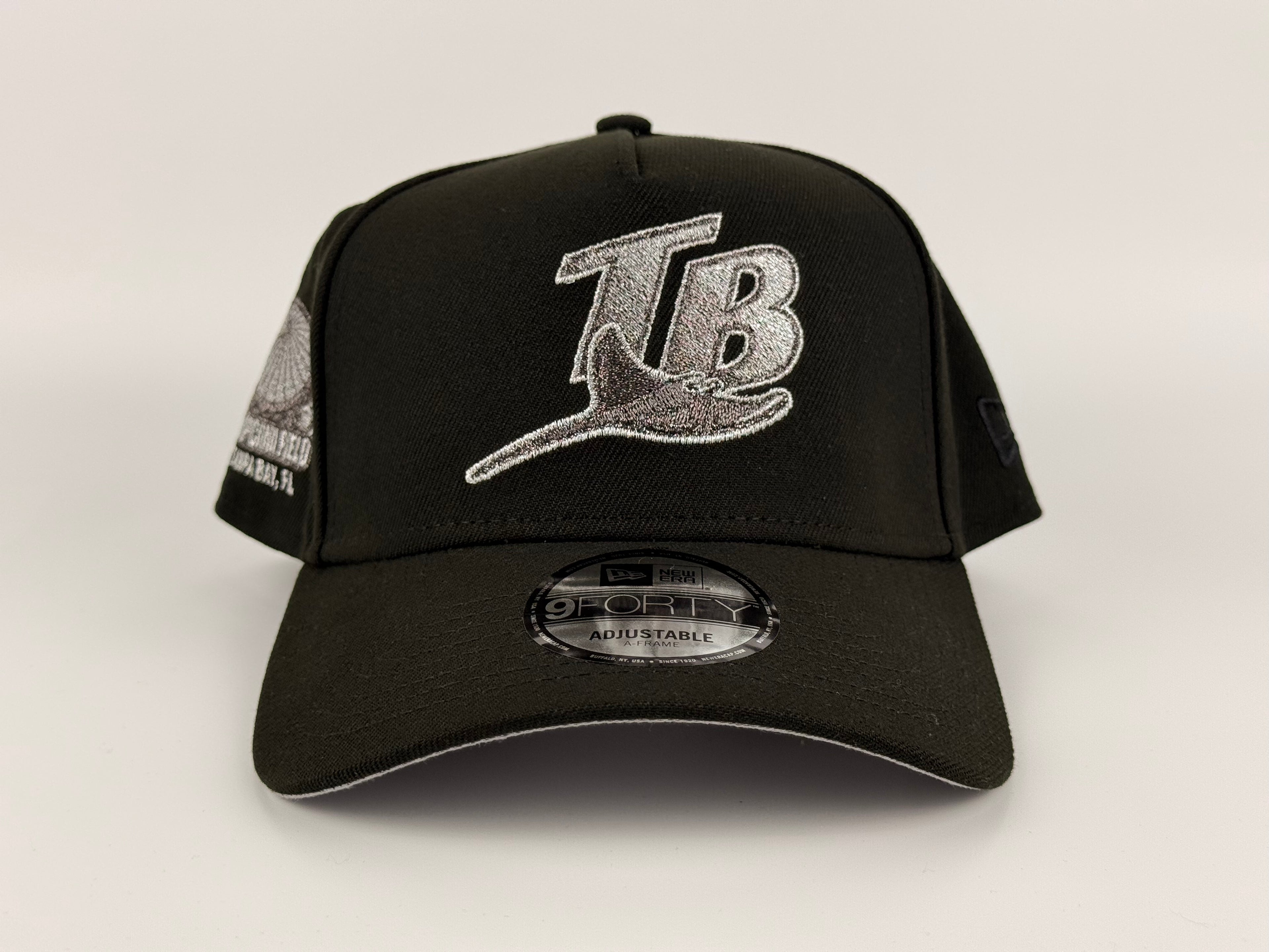 Tampa Bay Rays New Era 940 A-Frame Adjustable Black/Chrome Tropicana Field Side Patch