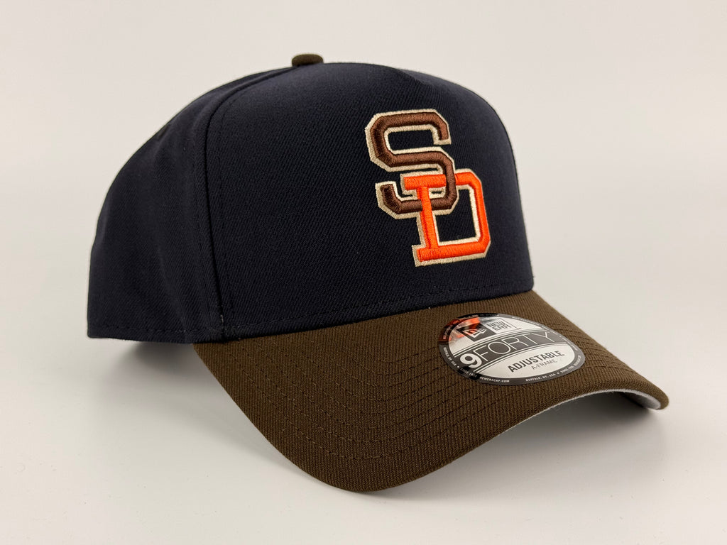 San Diego Padres New Era 940 A-Frame Snapback Navy Blue Crown/Brown Visor