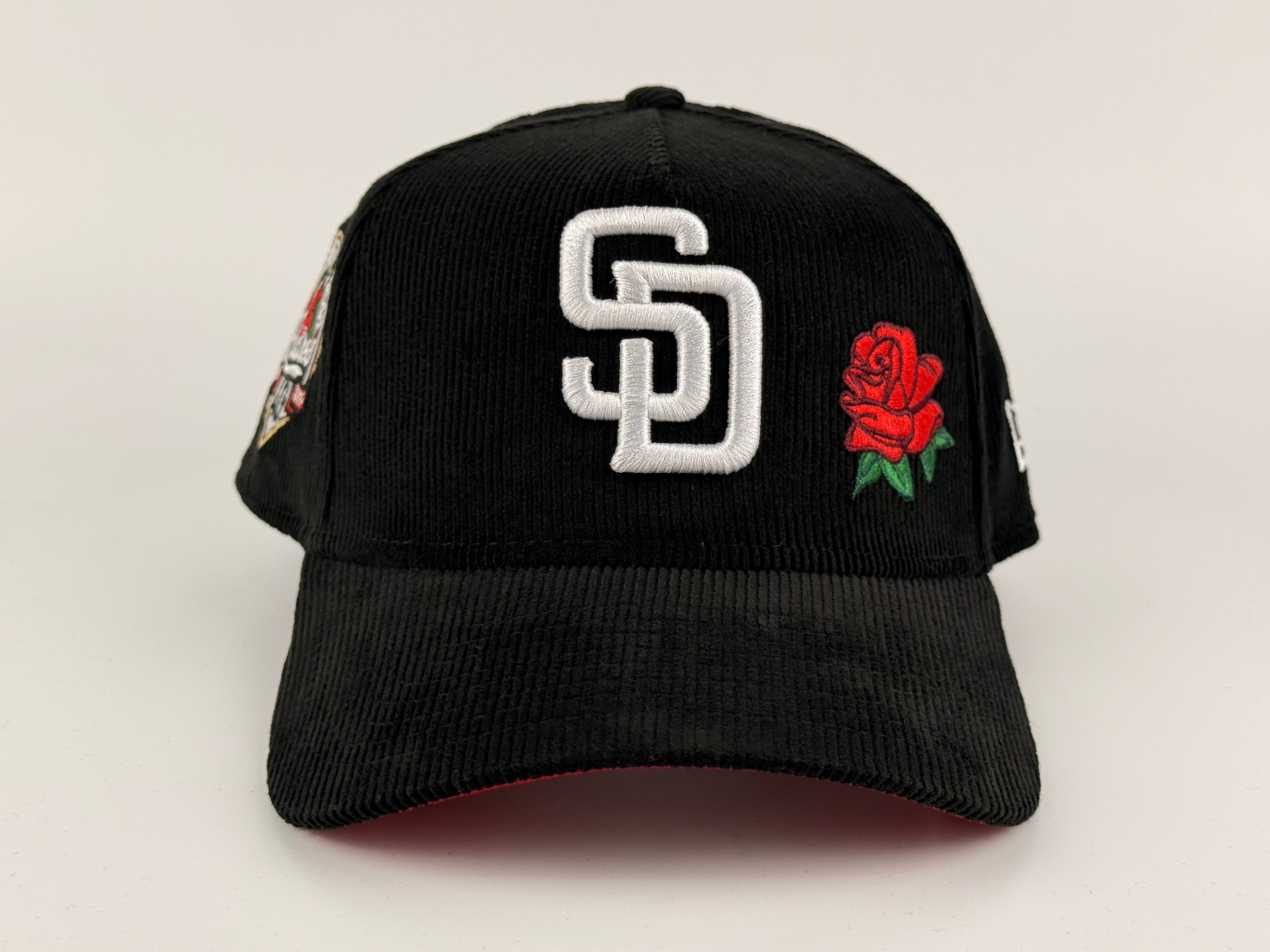 San Diego Padres New Era 940 A-Fame Snapback Full Corduroy Black/Red Underbrim