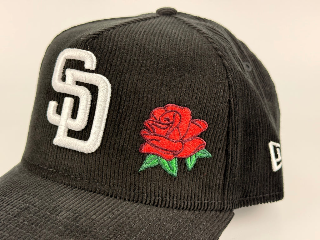 San Diego Padres New Era 940 A-Fame Snapback Full Corduroy Black/Red Underbrim