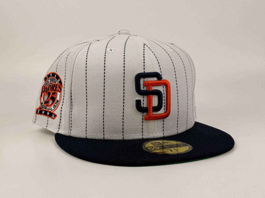 San Diego Padres 80s Pinstripe 25th Anniversary Side Patch New Era Cap 5950 Fitted Hat White/Black