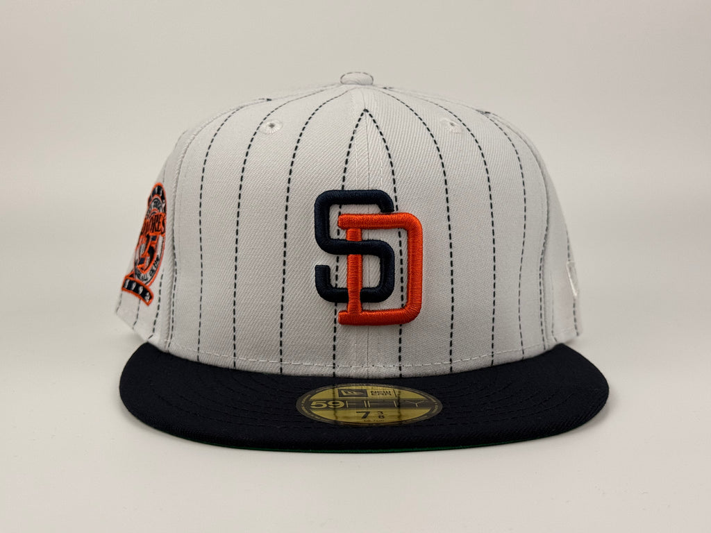 San Diego Padres 80s Pinstripe 25th Anniversary Side Patch New Era Cap 5950 Fitted Hat White/Black