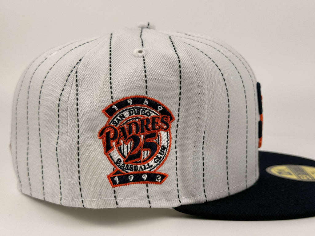 San Diego Padres 80s Pinstripe 25th Anniversary Side Patch New Era Cap 5950 Fitted Hat White/Black