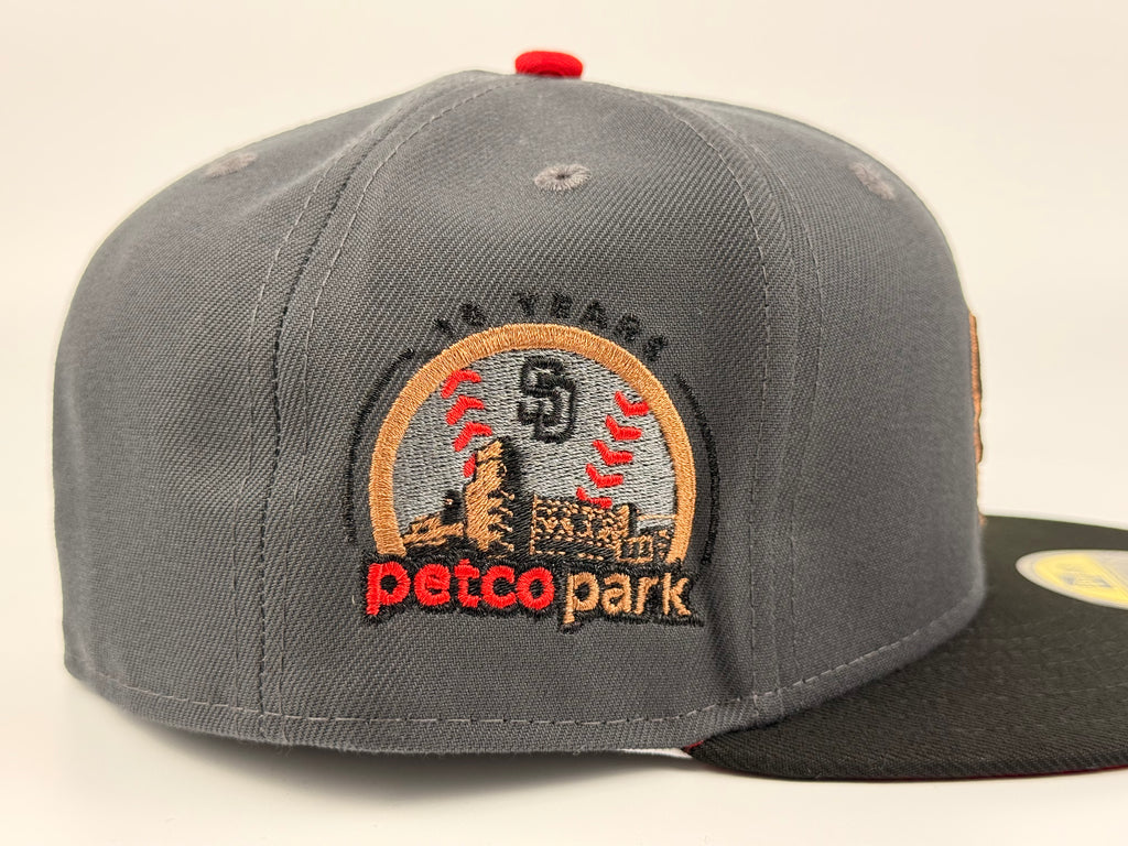 San Diego Padres Swinging Friar Petco Park Side Patch New Era Cap 5950 Fitted Hat Gray/Black