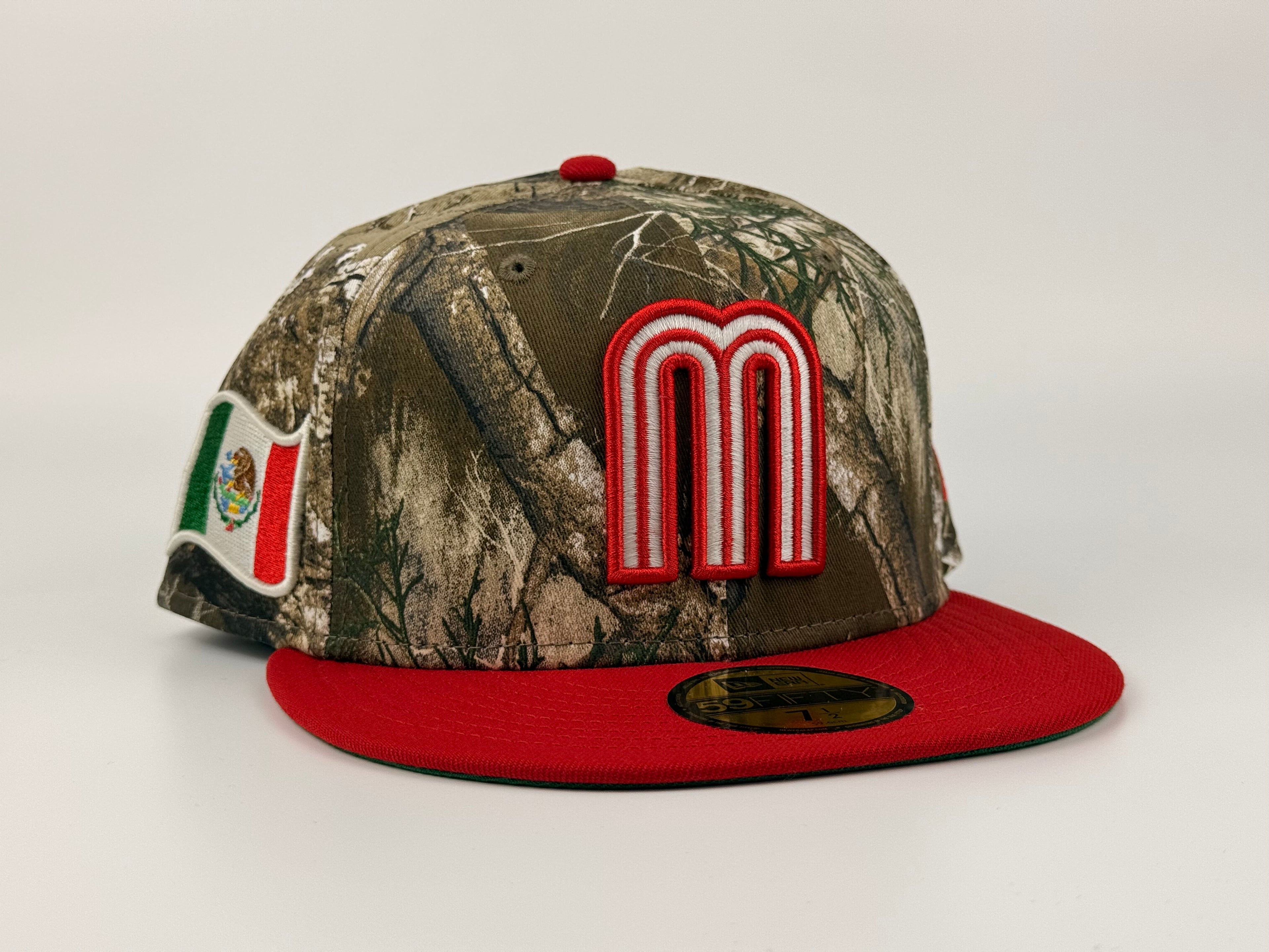 Mexico WBC New Era Cap 5950 Fitted Hat Real Tree Camo/Red