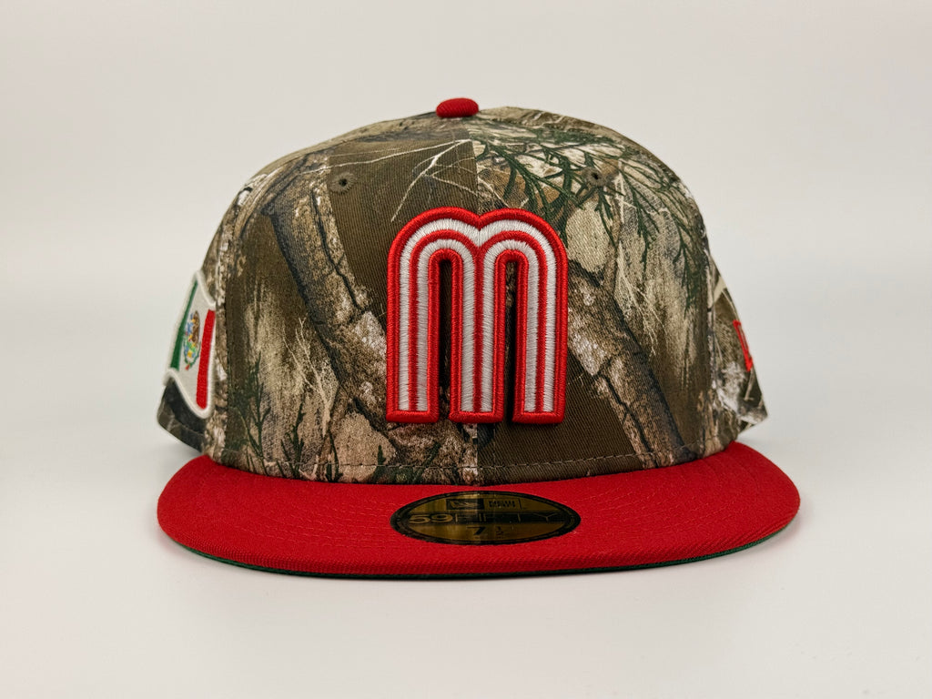 Mexico WBC New Era Cap 5950 Fitted Hat Real Tree Camo/Red