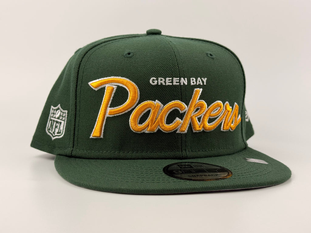 Green Bay Packers NFL Script New Era Cap 950 Snapback Hat Green