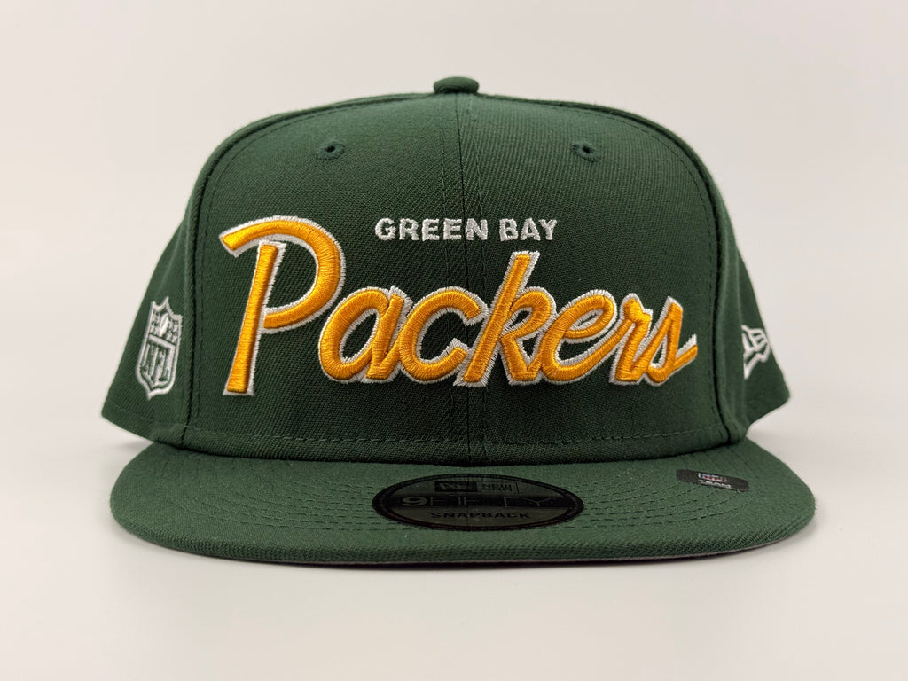 Green Bay Packers NFL Script New Era Cap 950 Snapback Hat Green
