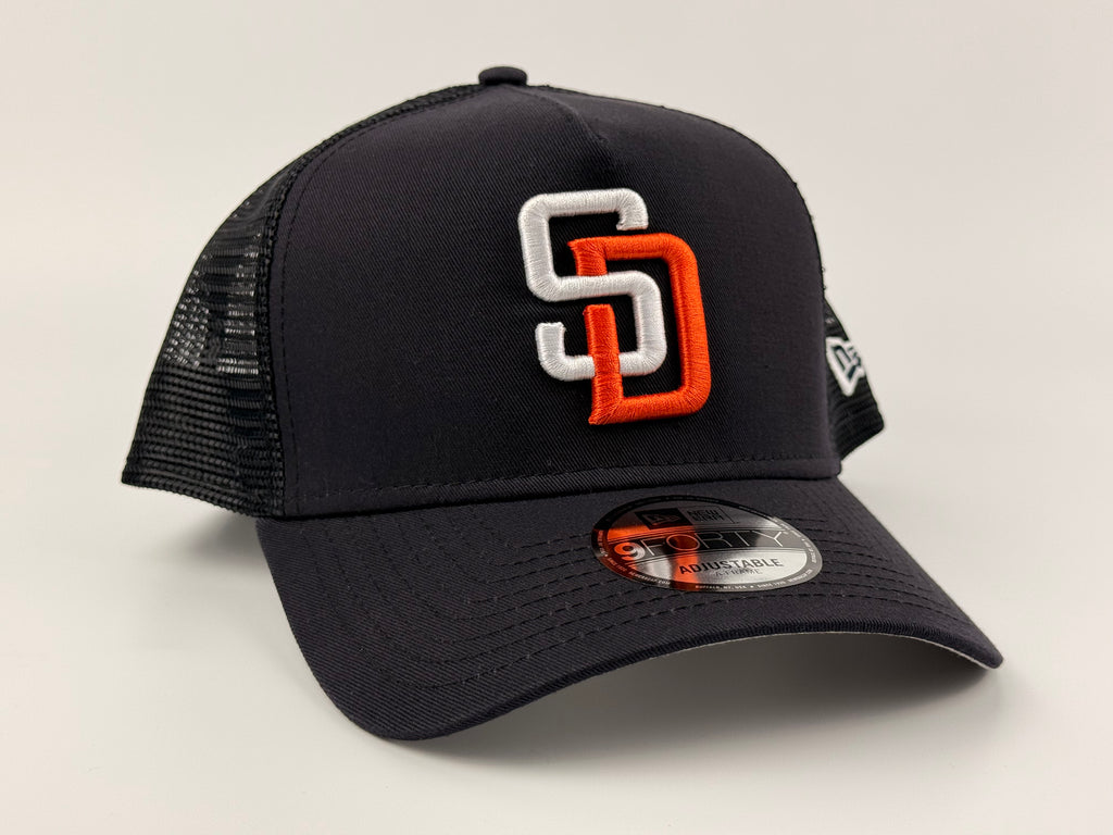 San Diego Padres Trucker Mesh 940 A Frame Adjustable Hat Navy Blue