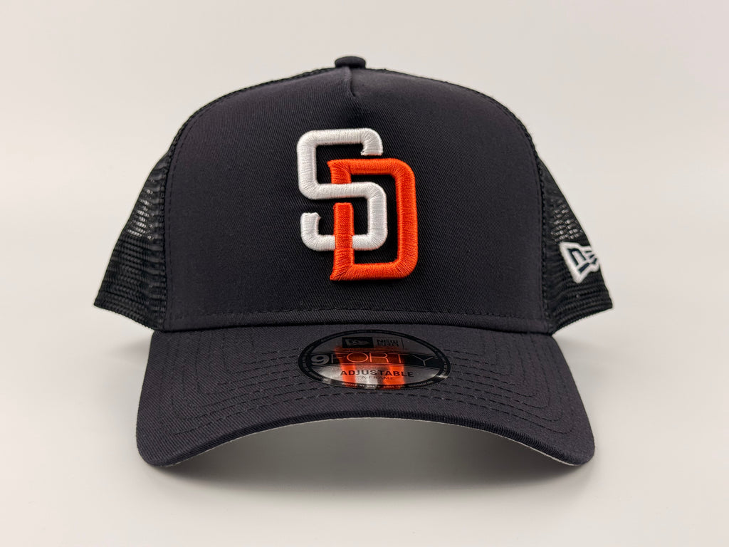 San Diego Padres Trucker Mesh 940 A Frame Adjustable Hat Navy Blue